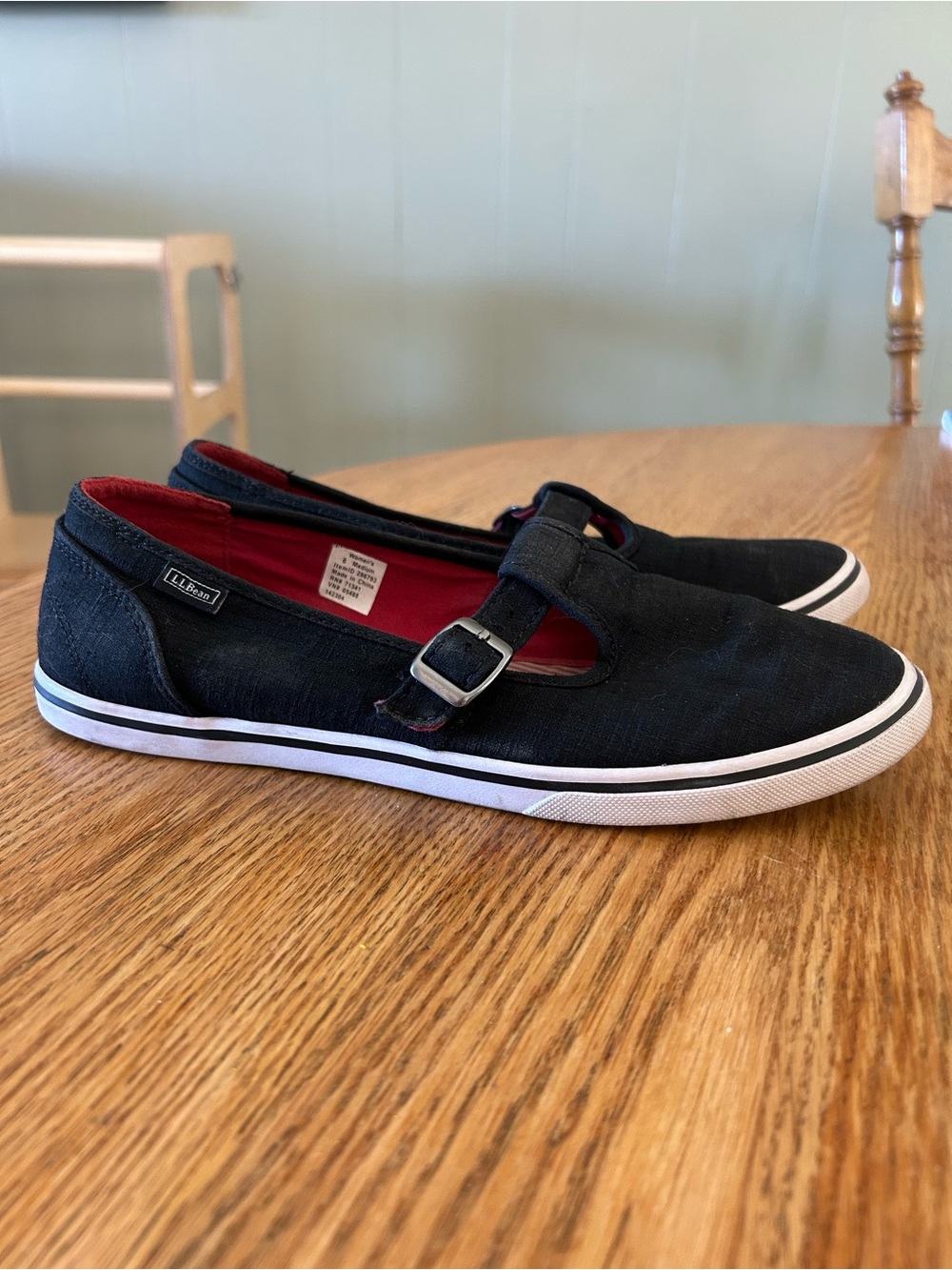 L.L Bean Black Canvas Mary Jane Sneakers with Red Lining